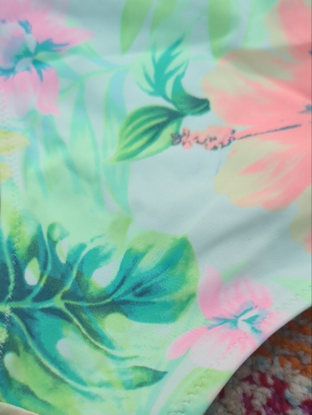 PINK Victoria's Secret Mint Floral Bikini Bottoms with Coral Accents - Picture 6 of 6